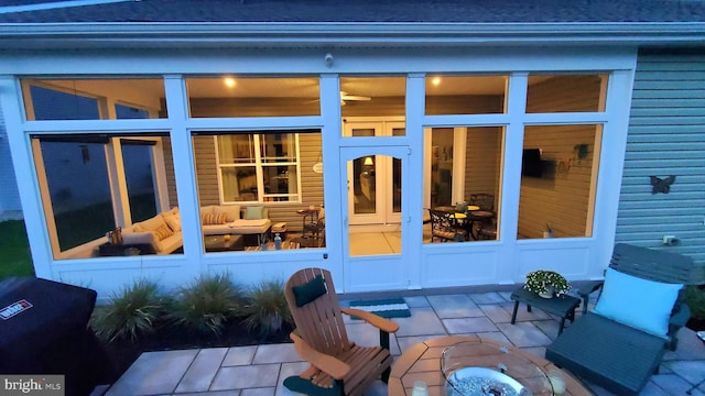 view of patio / terrace featuring a fire pit