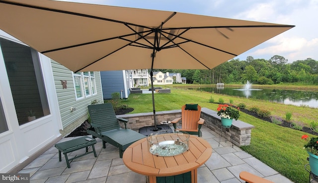 view of patio / terrace with a water view