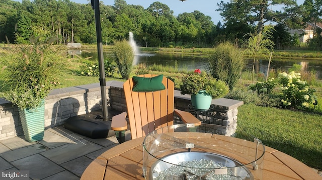 view of patio / terrace with a water view