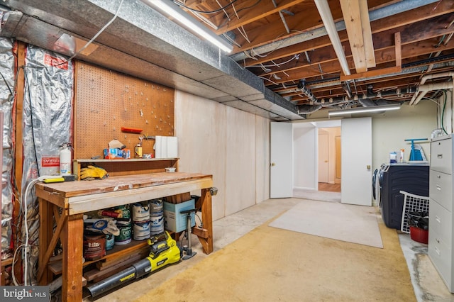 basement with a workshop area