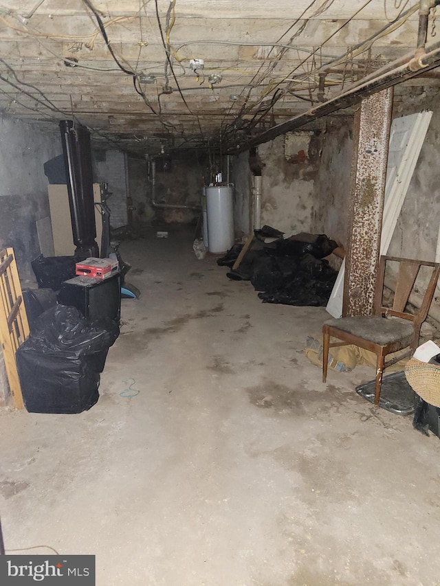 basement featuring gas water heater