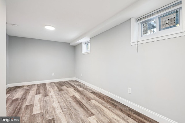 basement with light wood-type flooring