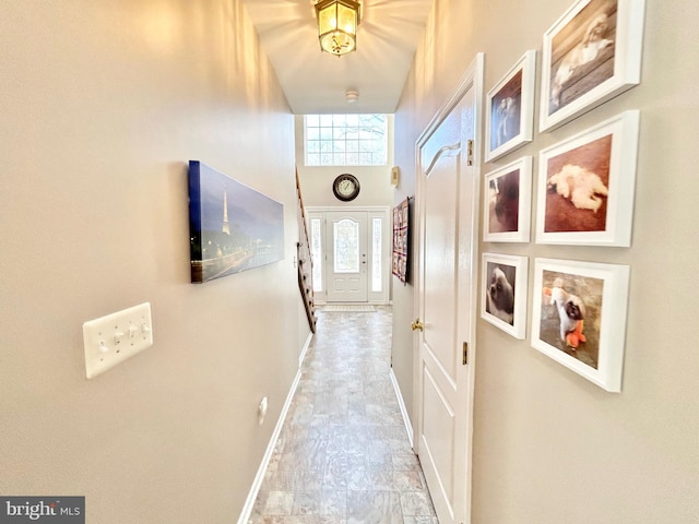 hall with a towering ceiling