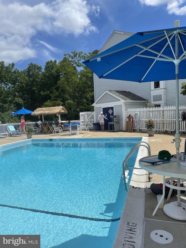 view of swimming pool featuring a patio area