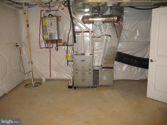 utilities featuring heating unit and tankless water heater