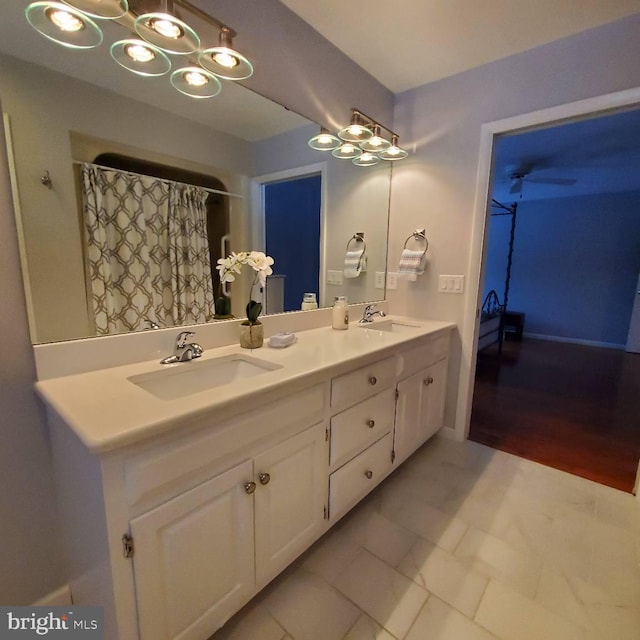 bathroom featuring vanity and walk in shower