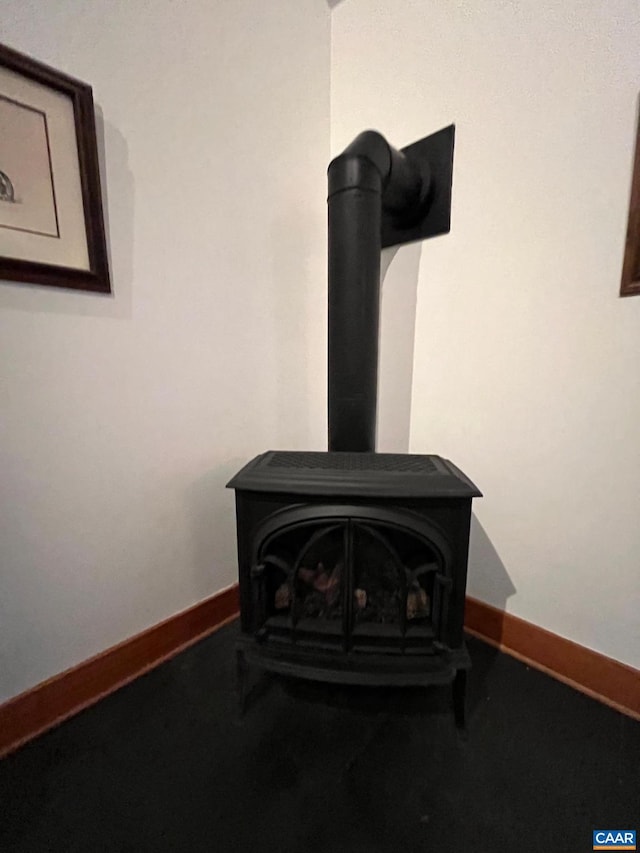 room details with a wood stove