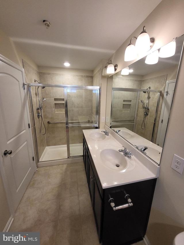 bathroom with vanity and an enclosed shower