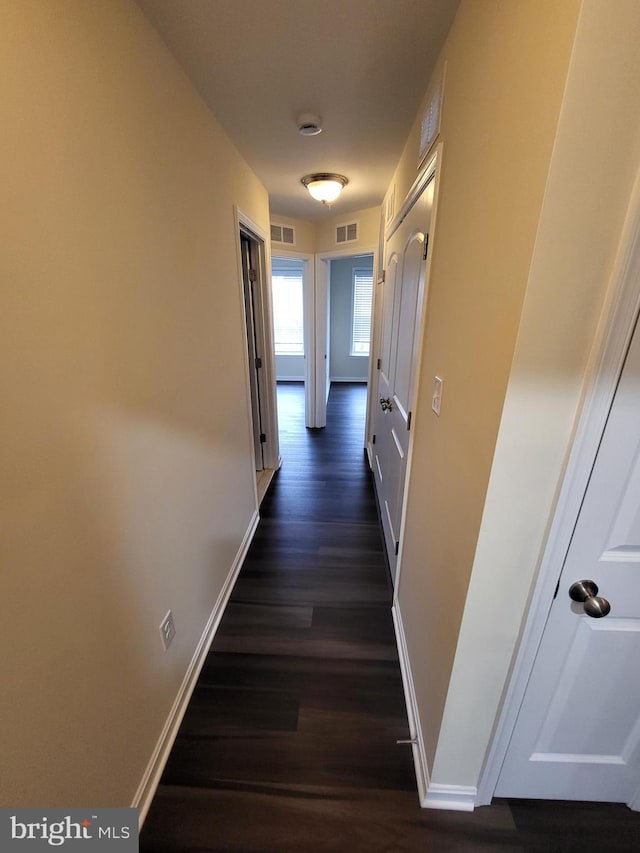 corridor featuring dark hardwood / wood-style floors