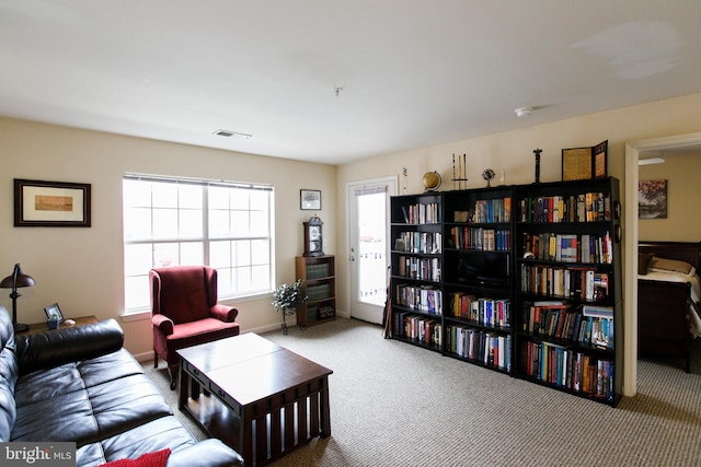 sitting room with carpet flooring