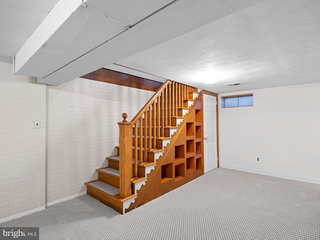 basement featuring carpet flooring