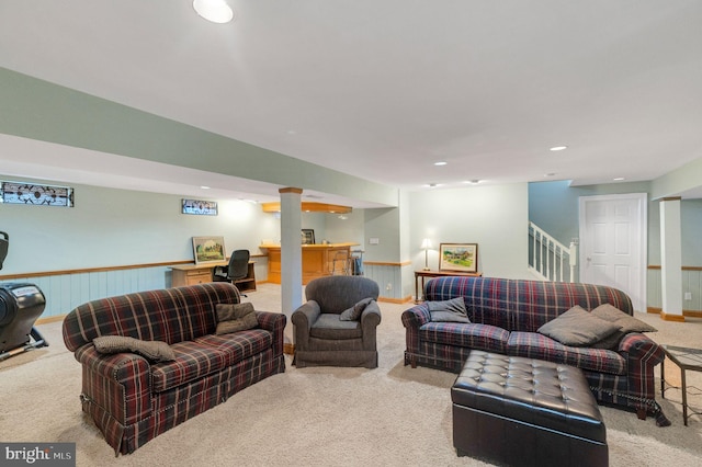 living room with light carpet