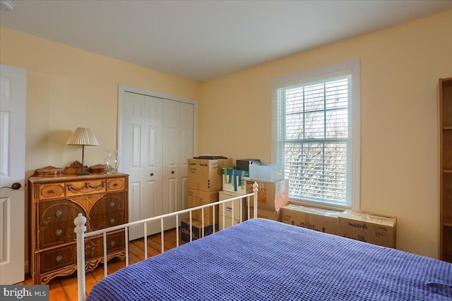 bedroom featuring hardwood / wood-style flooring and a closet