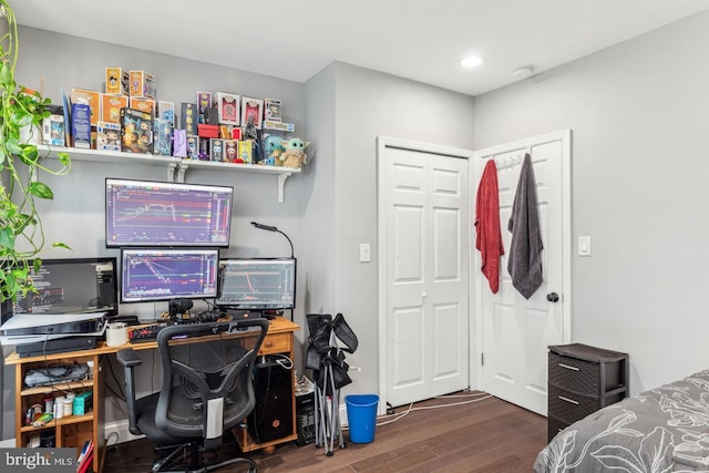 interior space featuring dark wood-type flooring and a closet