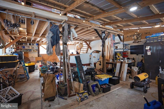 basement with a workshop area