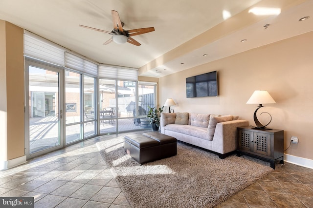 living room with ceiling fan