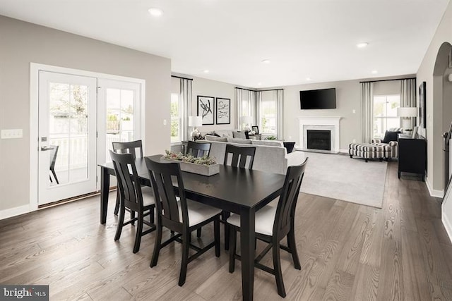 dining area with hardwood / wood-style flooring