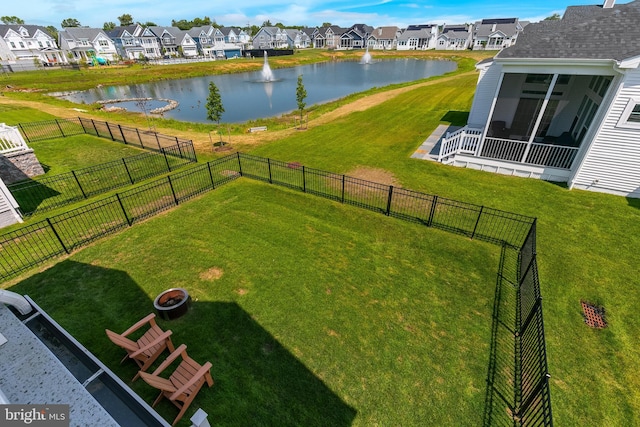 view of yard with a water view