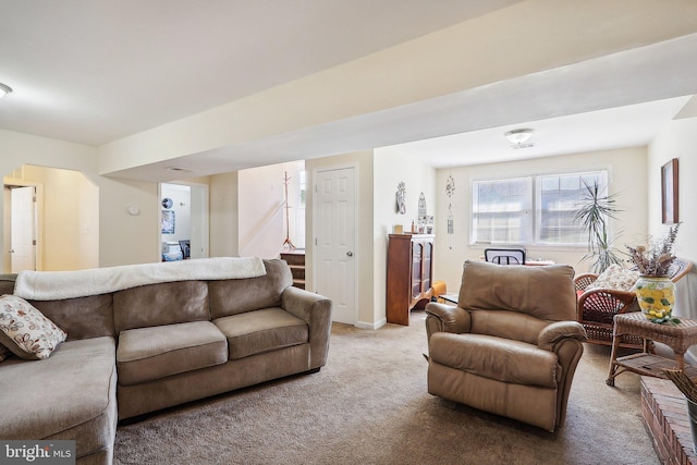 living room featuring carpet