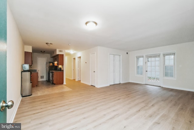 unfurnished living room with light hardwood / wood-style flooring