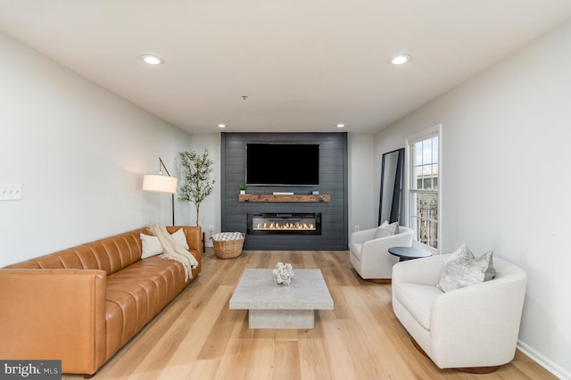 living room featuring a fireplace and light hardwood / wood-style floors