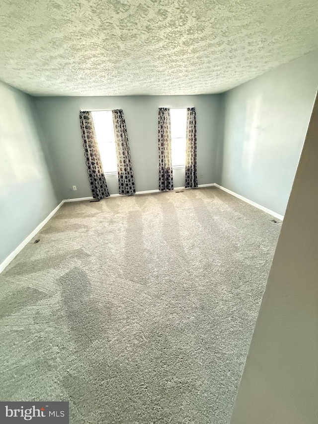 spare room featuring a textured ceiling and carpet floors