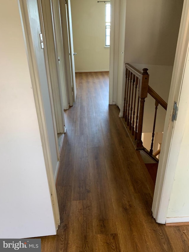 corridor with dark hardwood / wood-style flooring