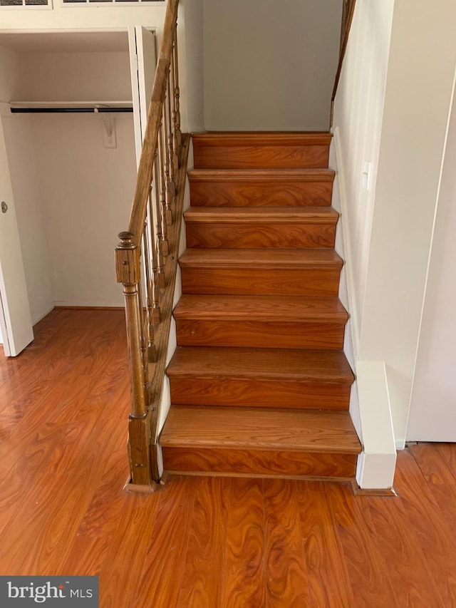 staircase featuring hardwood / wood-style floors