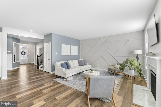 living room featuring dark hardwood / wood-style floors