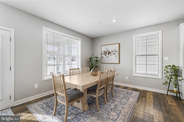 dining area featuring dark wood-type flooring