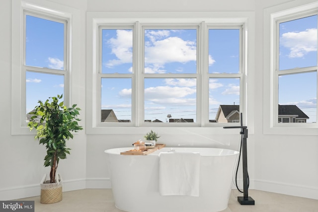 bathroom with a tub and a wealth of natural light