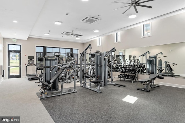 gym with ceiling fan