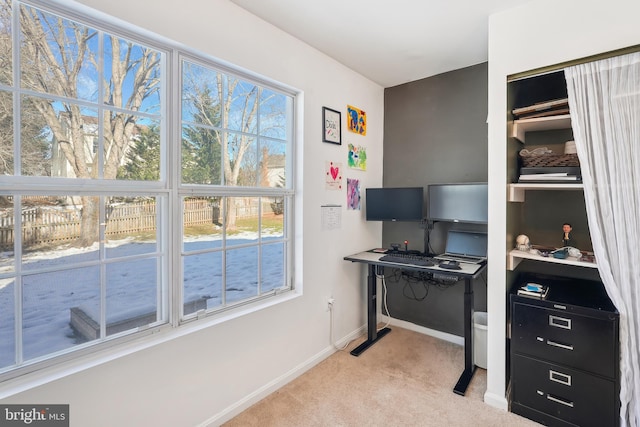 view of carpeted home office