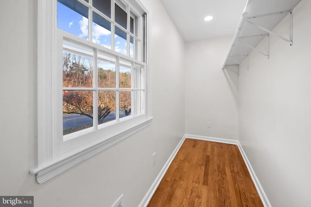 walk in closet with hardwood / wood-style flooring