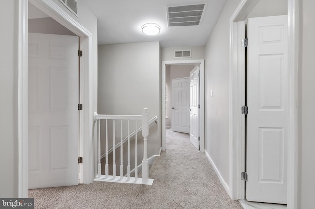 hallway featuring light carpet