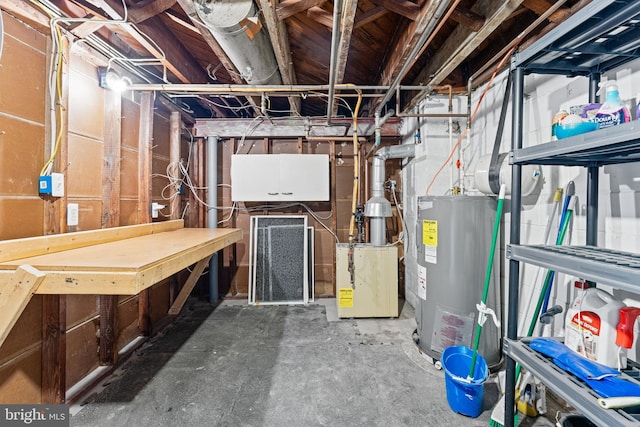 basement featuring water heater