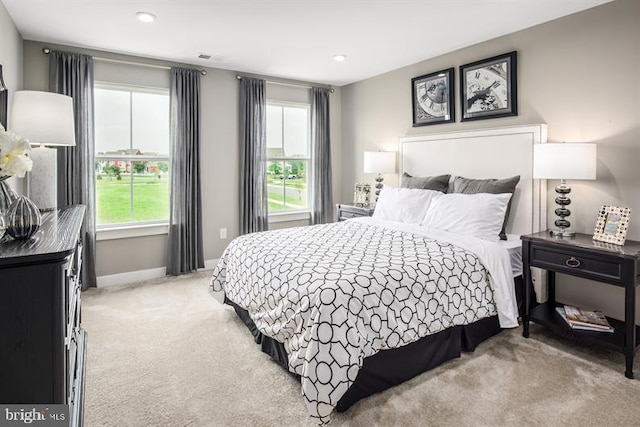 bedroom with carpet floors and multiple windows