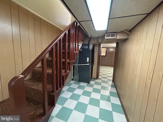 basement with wooden walls