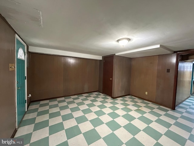 basement with wood walls