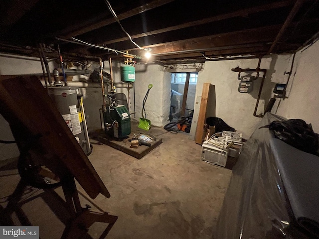 basement featuring water heater