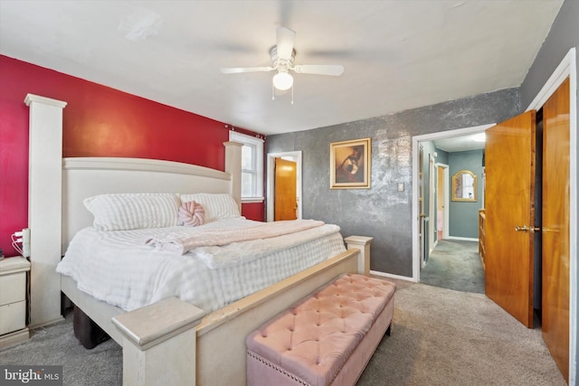 bedroom featuring carpet flooring and ceiling fan