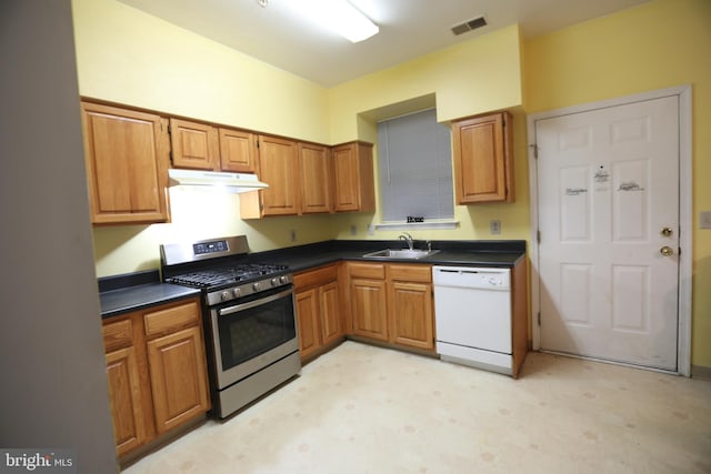 kitchen with dishwasher, sink, and stainless steel range with gas stovetop