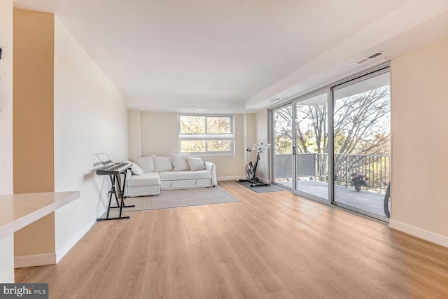 unfurnished living room with light wood-type flooring