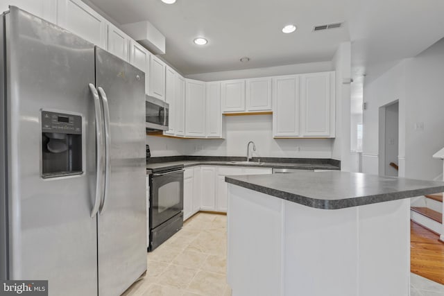 kitchen with sink, white cabinets, and appliances with stainless steel finishes