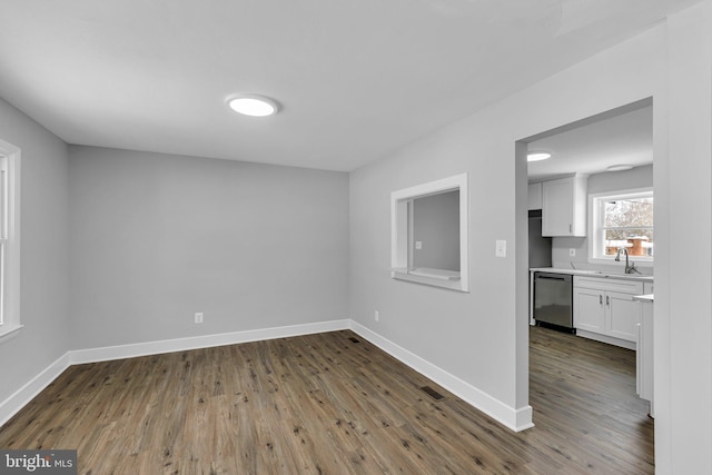 empty room featuring dark hardwood / wood-style flooring and sink