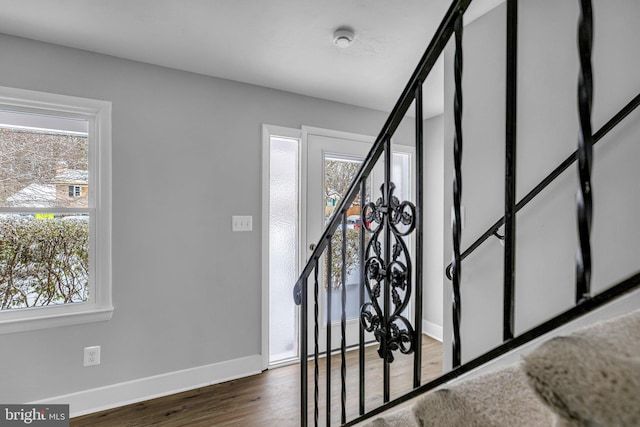 stairway with wood-type flooring