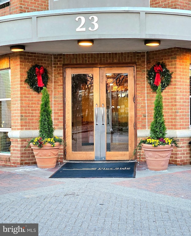 view of exterior entry with french doors