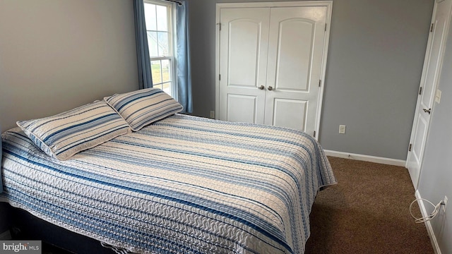 carpeted bedroom with a closet