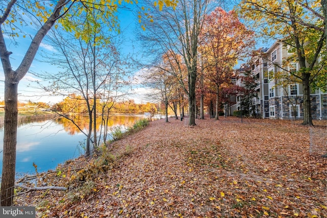 view of yard with a water view