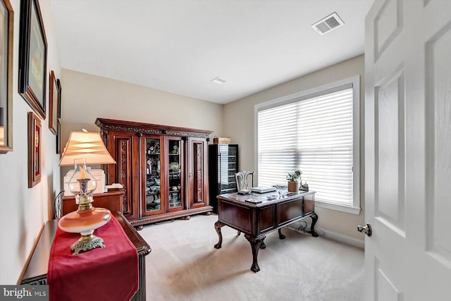 view of carpeted home office